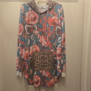 Crazy Train Pastel Floral Hoodie with Leopard Detail